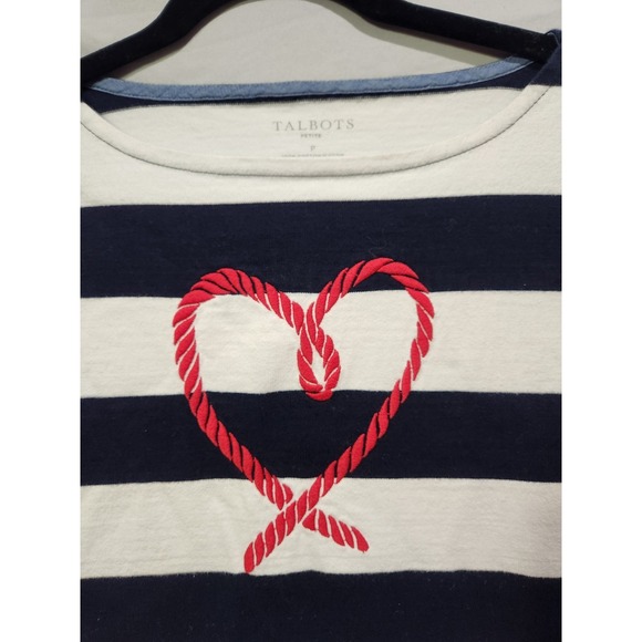 Authentic Talbots Nautical Stripe Rope‎ Heart Valentines Boat Neck Petite - Picture 2 of 6